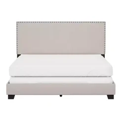 Kirklands Home Fog Upholstered Nailhead Trim Queen Bed Gray Discount