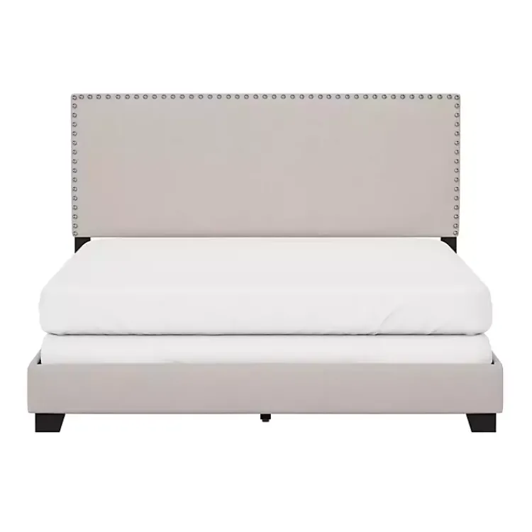 Kirklands Home Fog Upholstered Nailhead Trim Queen Bed Gray Discount