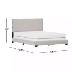 Kirklands Home Fog Upholstered Nailhead Trim Queen Bed Gray Discount