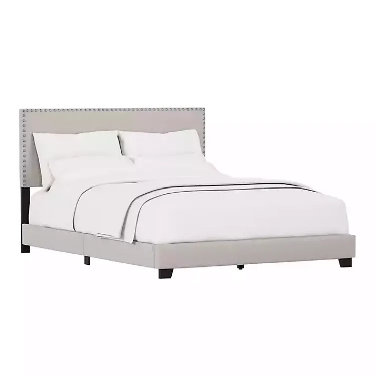 Kirklands Home Fog Upholstered Nailhead Trim Queen Bed Gray Discount
