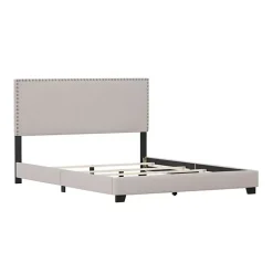 Kirklands Home Fog Upholstered Nailhead Trim Queen Bed Gray Discount