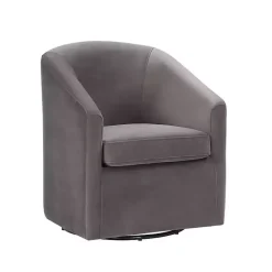 Kirklands Home Fog Velvet Swivel Barrel Accent Chair Gray Outlet