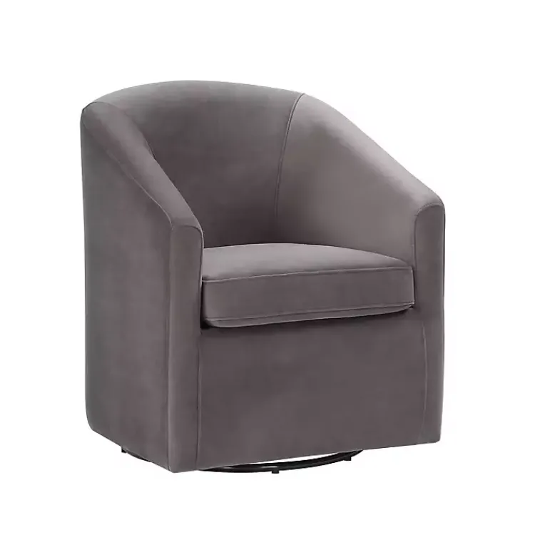 Kirklands Home Fog Velvet Swivel Barrel Accent Chair Gray Outlet