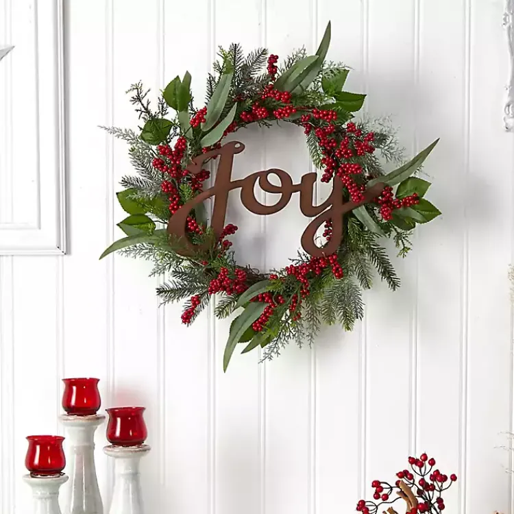 Christmas Wreaths>Kirklands Home Foliage and Red Berry Joy Wreath