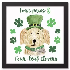 St Patricks Day Decorations>Kirklands Home Four Paws and Clovers Framed Canvas Art Print