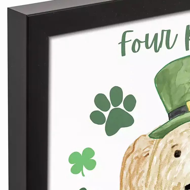St Patricks Day Decorations>Kirklands Home Four Paws and Clovers Framed Canvas Art Print