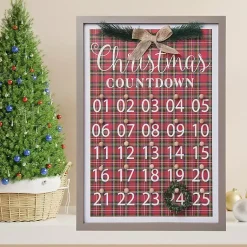 Christmas Art & Wall Decor>Kirklands Home Framed Christmas Countdown Plaid Wall Plaque