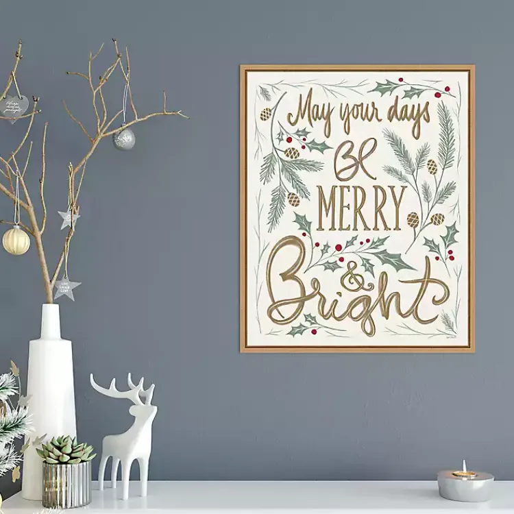 Christmas Art & Wall Decor>Kirklands Home Framed Merry and Bright Christmas Canvas Art Print