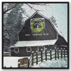 Christmas Art & Wall Decor>Kirklands Home Framed Merry Christmas Barn Canvas Art Print