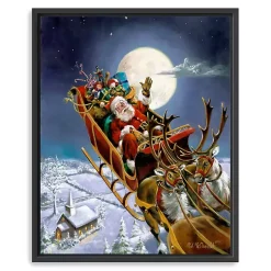 Christmas Art & Wall Decor>Kirklands Home Framed Santa on His Sleigh Giclee Canvas Art Print Multi