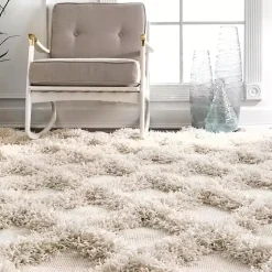Kirklands Home Francis Diamond Shaggy Area Rug, 6x9 White Outlet