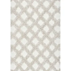 Kirklands Home Francis Diamond Shaggy Area Rug, 6x9 White Outlet