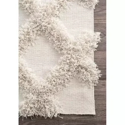 Kirklands Home Francis Diamond Shaggy Area Rug, 6x9 White Outlet