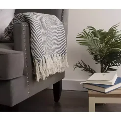 Blankets & Throws>Kirklands Home French Chevron and Fringe Throw Blue