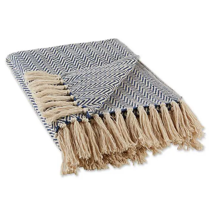 Blankets & Throws>Kirklands Home French Chevron Fringe Throw Blue
