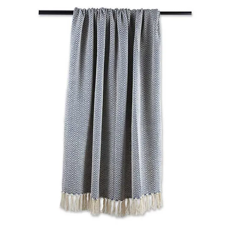 Blankets & Throws>Kirklands Home French Chevron Fringe Throw Blue