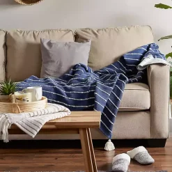 Blankets & Throws>Kirklands Home French Slub Stripe Decorative Throw Blue