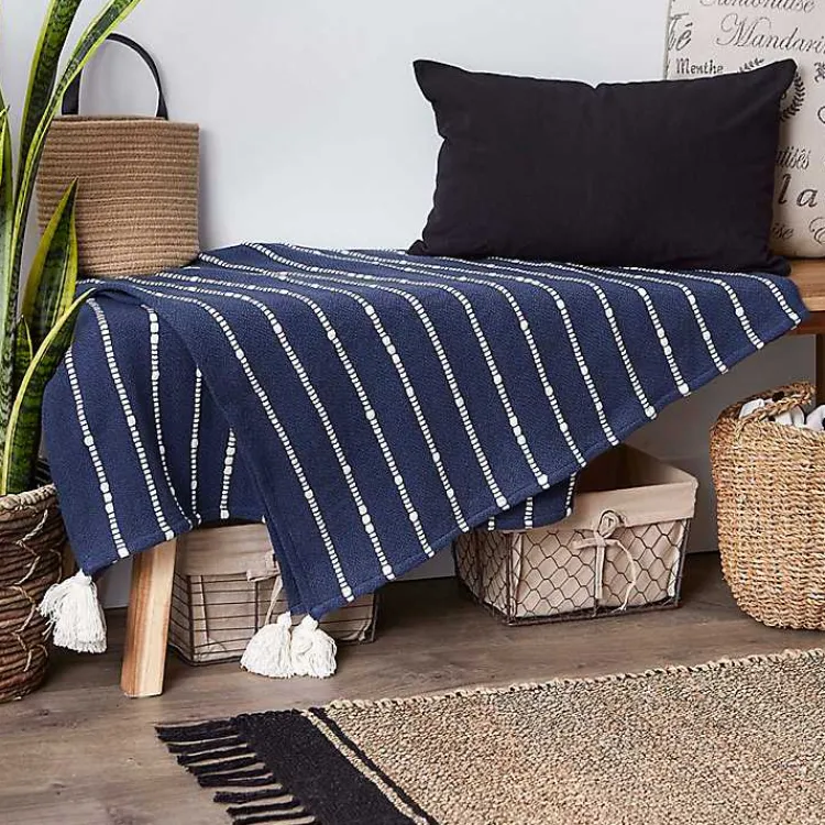 Blankets & Throws>Kirklands Home French Slub Stripe Decorative Throw Blue