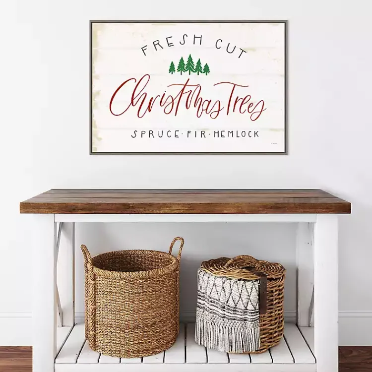 Christmas Art & Wall Decor>Kirklands Home Fresh Cut Trees Framed Canvas Print White