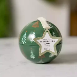 Candles>Kirklands Home Fresh Fallen Snow Tin Candle Ornament Green