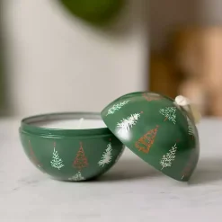 Candles>Kirklands Home Fresh Fallen Snow Tin Candle Ornament Green