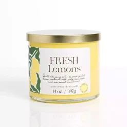 Candles>Kirklands Home Fresh Lemons 14 oz. Gold Lid 3-Wick Jar Candle Yellow