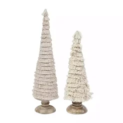Christmas Decorations>Kirklands Home Fringe Embellished Christmas Trees, Set of 2 Ivory