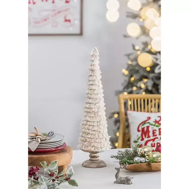 Christmas Decorations>Kirklands Home Fringe Embellished Christmas Trees, Set of 2 Ivory