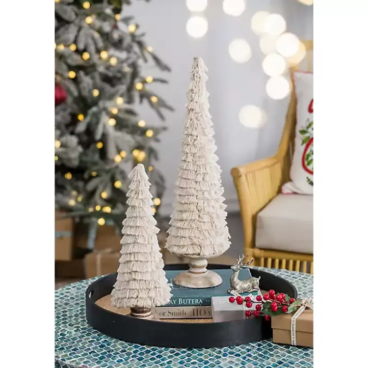 Christmas Decorations>Kirklands Home Fringe Embellished Christmas Trees, Set of 2 Ivory