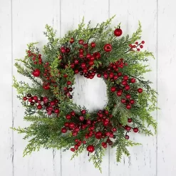 Christmas Wreaths>Kirklands Home Frosted Berry and Crabapple Cedar and Pine Wreath