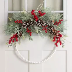 Wreaths>Kirklands Home Frosted Berry and Pinecone Beaded Wood Wreath