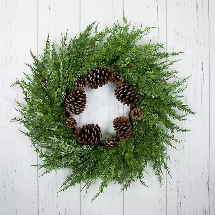Christmas Wreaths>Kirklands Home Frosted Cedar Pinecone Wreath Green