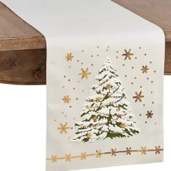 Kirklands Home Frosted Christmas Tree and Snowflakes Table Runner Online