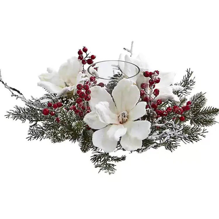 Arrangements & Greenery>Kirklands Home Frosted Magnolia Berry Candle Holder