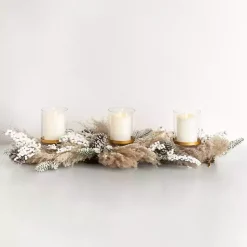 Christmas Centerpieces>Kirklands Home Frosted Pampas and Berries Candle Centerpiece