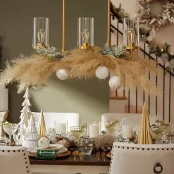 Christmas Centerpieces>Kirklands Home Frosted Pampas and Berries Candle Centerpiece