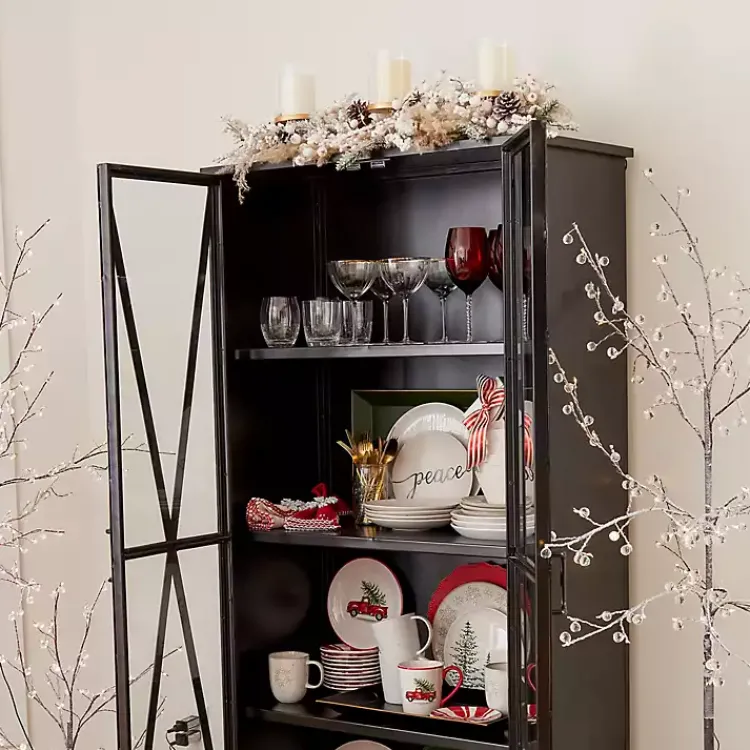 Christmas Centerpieces>Kirklands Home Frosted Pampas and Berries Candle Centerpiece