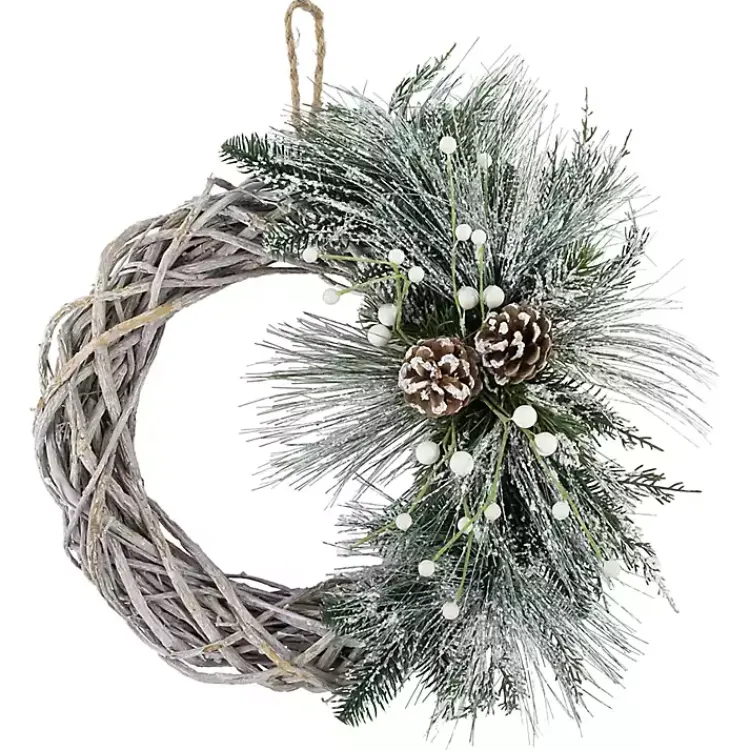 Christmas Wreaths>Kirklands Home Frosted Pine and Foliage Twig Wreath
