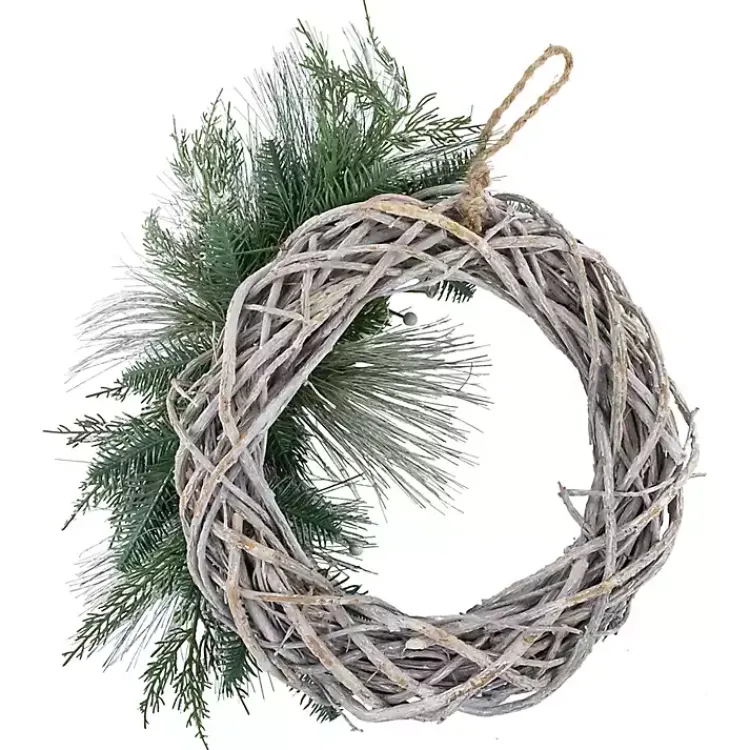 Christmas Wreaths>Kirklands Home Frosted Pine and Foliage Twig Wreath