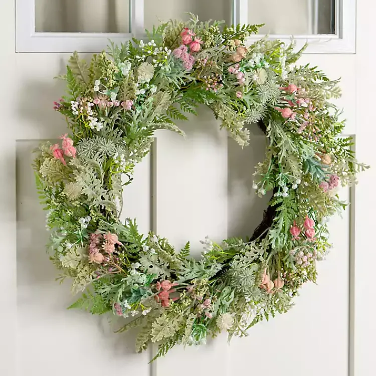 Wreaths>Kirklands Home Frosted Pink Greenery Wreath
