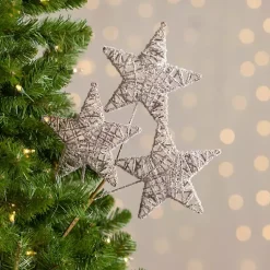 Christmas Tree Decorations>Kirklands Home Frosted Rattan Star Trio Christmas Pick