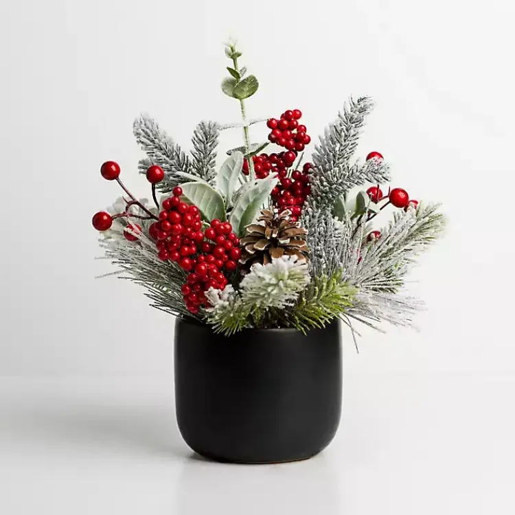 Christmas Arrangements & Garland>Kirklands Home Frosted Red Berry Pinecone Christmas Arrangement