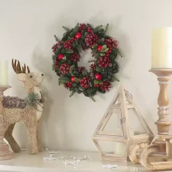 Wreaths>Kirklands Home Frosted Red Ornament and Pinecone Wreath