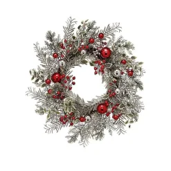 Christmas Wreaths>Kirklands Home Frosted Silver Berries and Ornaments Wreath