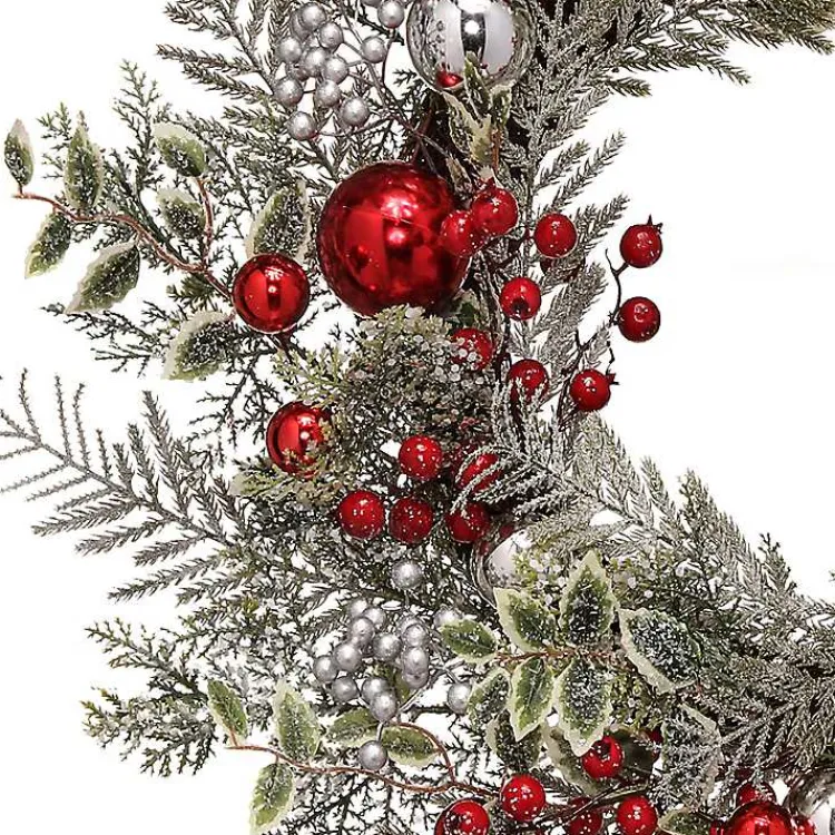 Christmas Wreaths>Kirklands Home Frosted Silver Berries and Ornaments Wreath