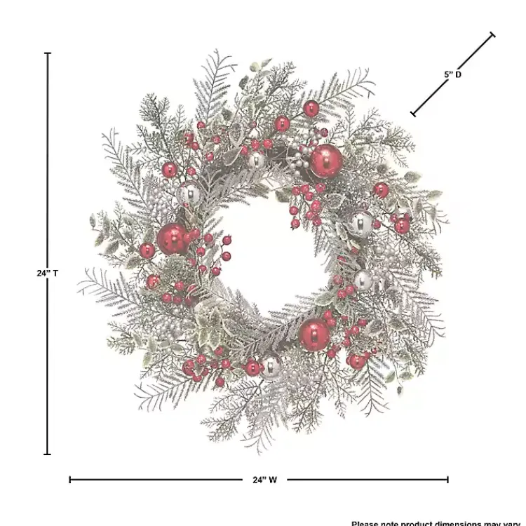 Christmas Wreaths>Kirklands Home Frosted Silver Berries and Ornaments Wreath
