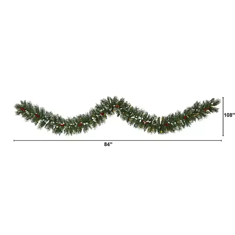 Christmas Arrangements & Garland>Kirklands Home Frosted Swiss Pine and Berry Clear LED Garland Green