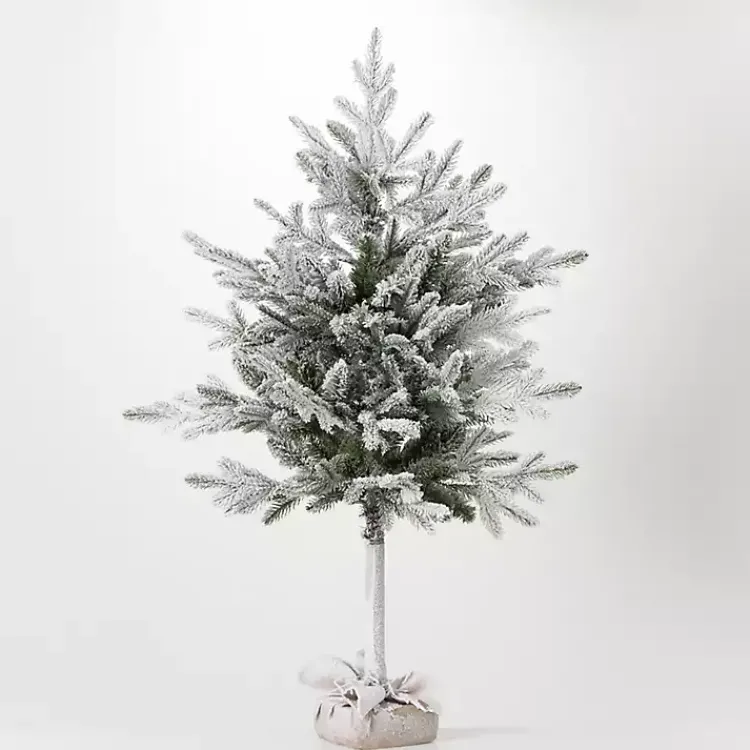 Christmas Trees>Kirklands Home 4ft. Flocked Pine Christmas Tree in Burlap Sack