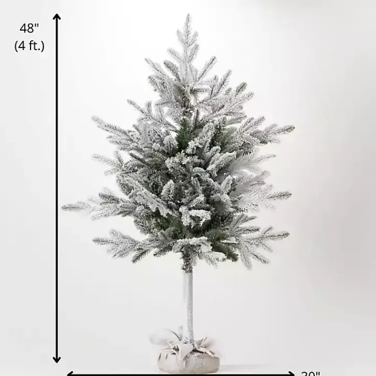 Christmas Trees>Kirklands Home 4ft. Flocked Pine Christmas Tree in Burlap Sack
