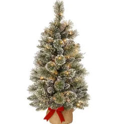 Christmas Arrangements & Garland>Kirklands Home 3-ft. Pre-Lit Flocked Glitter Christmas Tree Green